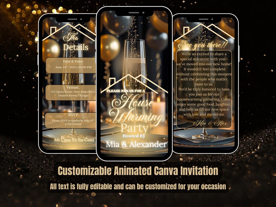 Housewarming Party Invitation – Black & Gold Video Invite – New Home ...