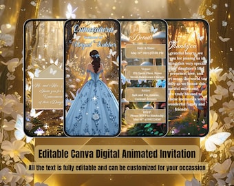 Invitación de Quinceañera – Dulce 15 Video Evite – Cumpleaños Dorado y Azul – Bosque Encantado Invitación de Quince – Dulce 16 – Quinceañera – 15 Años