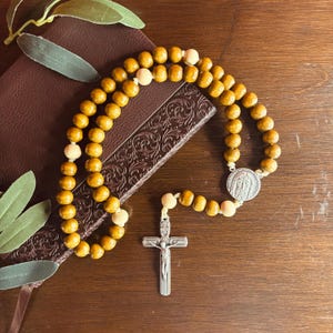 Handmade Wooden Rosary | Catholic Prayer Beads | Durable & Rustic Wood Rosary for Daily Devotion