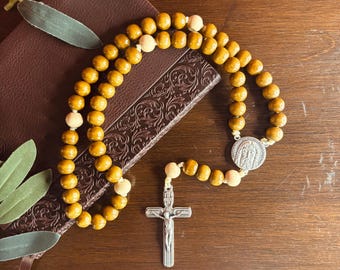 Handmade Wooden Rosary | Catholic Prayer Beads | Durable & Rustic Wood Rosary for Daily Devotion