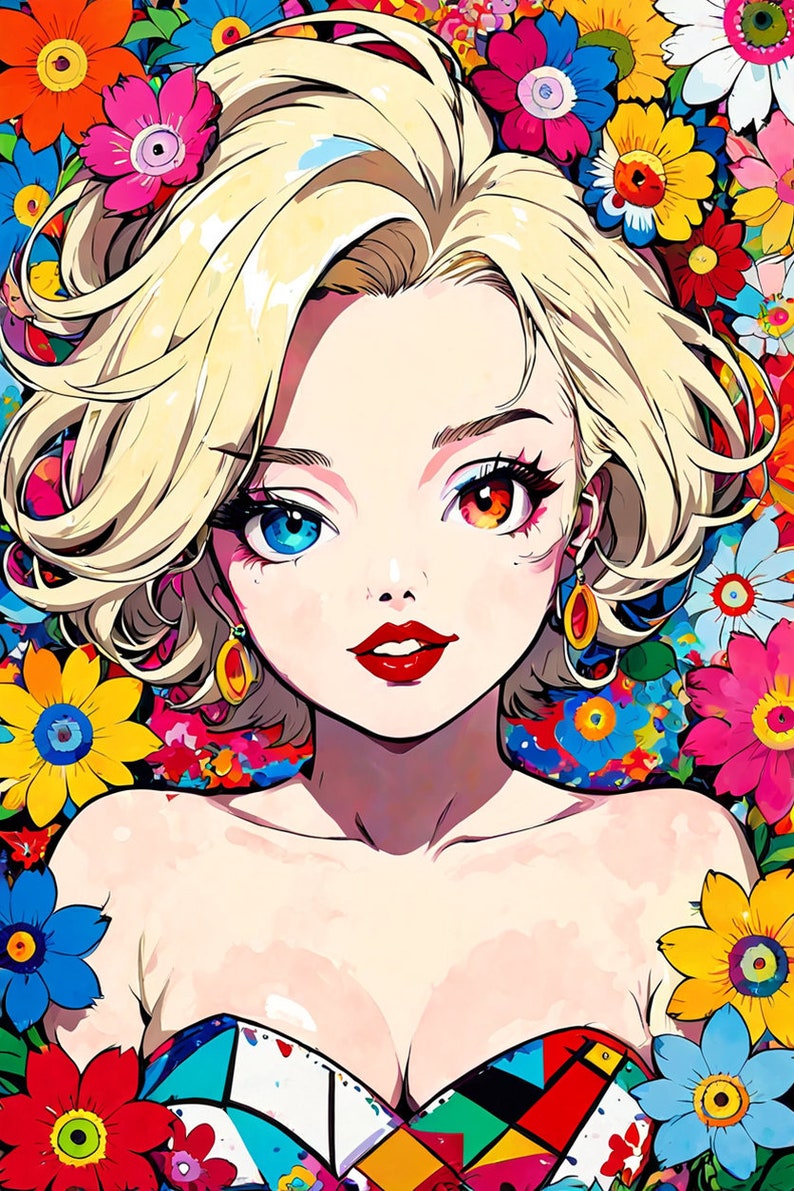 Marilyn Monroe AnIme Variations Collection I, set of 10 artworks, Download and Print Yourself image 7