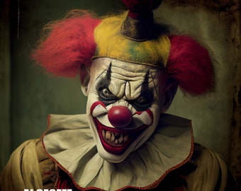 Evil Clown Portraits, Series 1, Midjourney, Instant Download, Printable