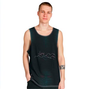 Sound Pattern Men&#39;s Tank Top, Musical Theme Sleeveless Shirt, Graphic Tee, Sizes S-2XL