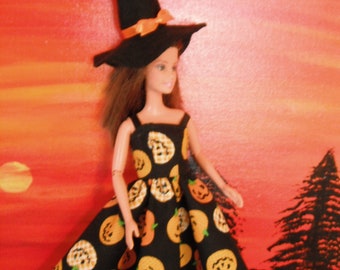 11.5" Fashion Doll Witch Hat / glitter ribbon hat / felt doll witch hat / fashion doll witch hat / black felt witch hat / Halloween doll hat