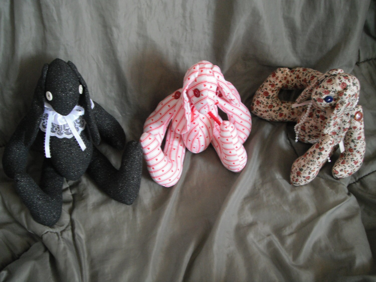 Rose Sweet Button-eyed Bunny or Blackie Bunny / Soft Sculpture / Fabric ...