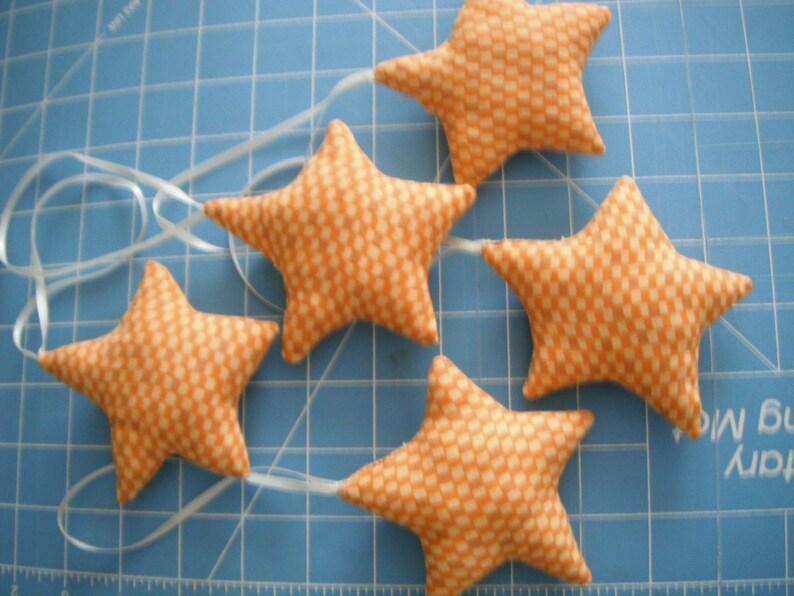 Fabric Star Ornaments / Set of Five Stars / Mustard Color / Etsy