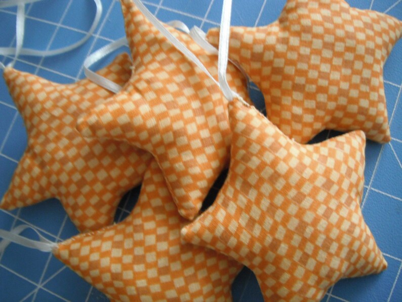 Fabric Star Ornaments / Set of Five Stars / Mustard Color / Etsy