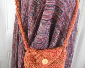 Handknit Bag / Crossover Bag / Accessories / Shoulder Bag / Purse / Orange / Handbag / Knitted