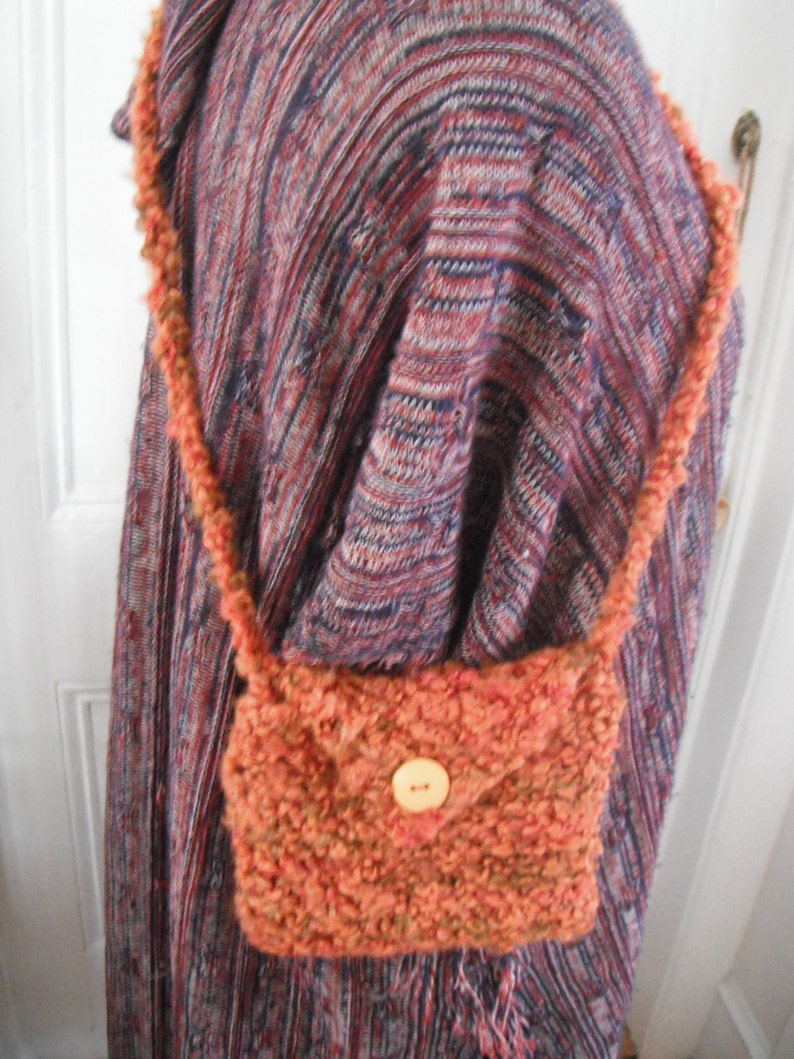 Handknit Bag / Crossover Bag / Accessories / Shoulder Bag / Purse / Orange / Handbag / Knitted image 1