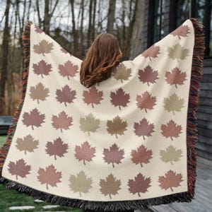 Maple Leaves Woven Blanket Gift for Nature Lover Throw, Botanical Home Decor Housewarming Gift for Friend, Canada Maple Leaves Tapestry