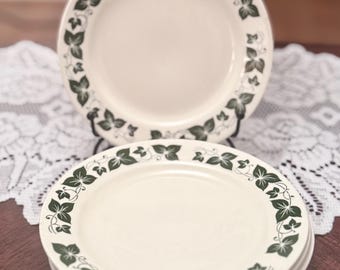 Vintage Homer Laughlin, Green Ivy,  A69N6, Bread Plates, 5 inch, White, Green, Set of 5