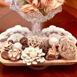 Bloemstuk solahout, handgesneden deegkom, vintage rustiek decor, 12 inch