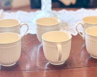 Juego de 6 piezas de porcelana vintage Mikasa Italian Countryside, color blanco, 7,6 cm (3 pulgadas), con relieve blanco.