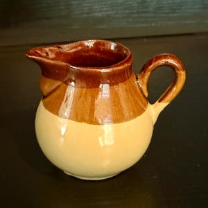 Vintage Stoneware Three Tone Creamer, Brown,4 inch, 1970s, Super Cute