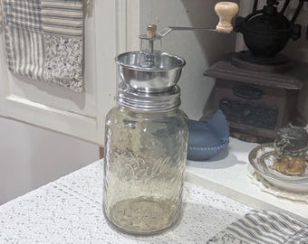 Light Amber (Sand) Ball Mason Jar Coffee Grinder: 11 inch, Vintage Farmhouse Decor