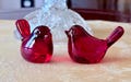 Vintage Ruby Red Cardinals,Handblown, Etched  Set of 2, 3 inches Tall