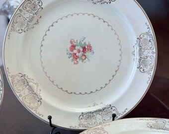 Piatto da portata vintage in porcellana Bone China Paden City, filigrana dorata floreale, set da 1