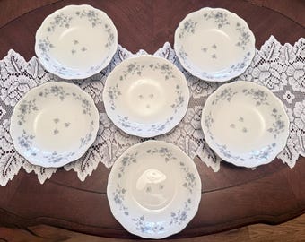 Juego de 6 cuencos para sopa Johann Haviland Blue Garland, descatalogados, de porcelana fina con borde plateado.