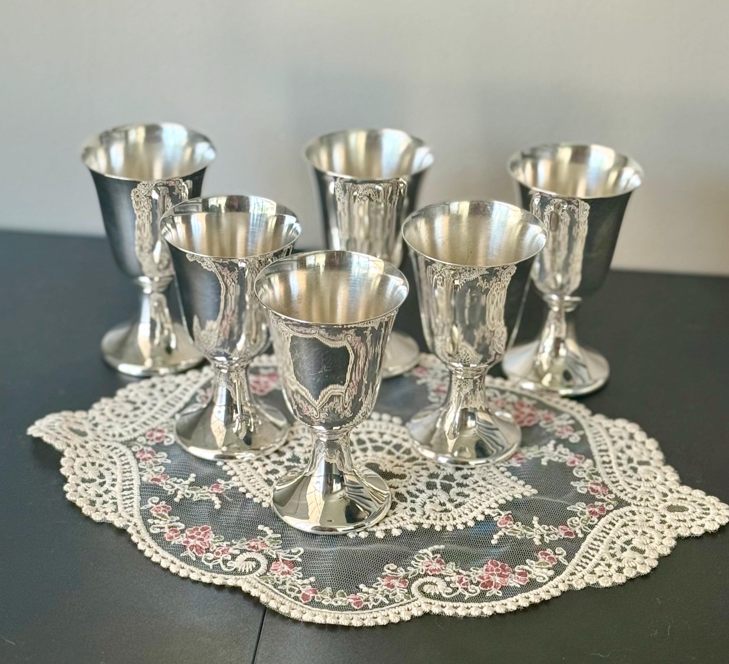 Vintage Silver Crescent Mfg, Sherry Goblets,  Set of 6
