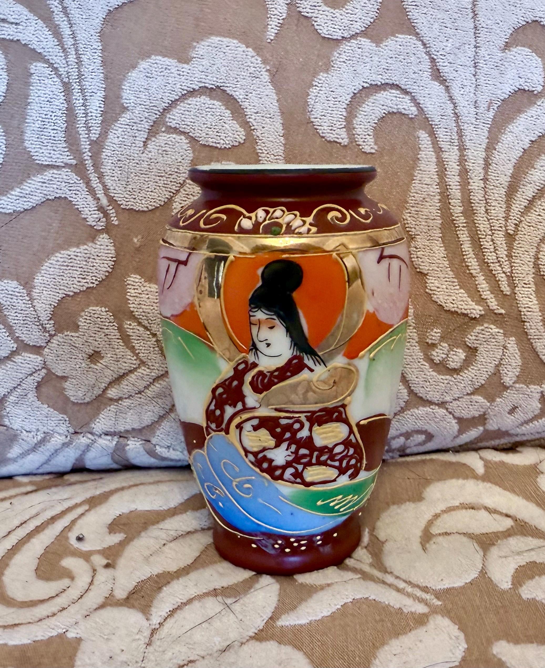 伝統的な日本の風景画の花瓶 薩摩焼 ヴィンテージ薩摩陶器花瓶、日本の風景画 - Etsy 日本