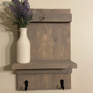 Wall organizer| Farmhouse wall shelf| rustic Shelf| Mug rack| Key Hanger| Kitchen Organizer| bathroom storage|