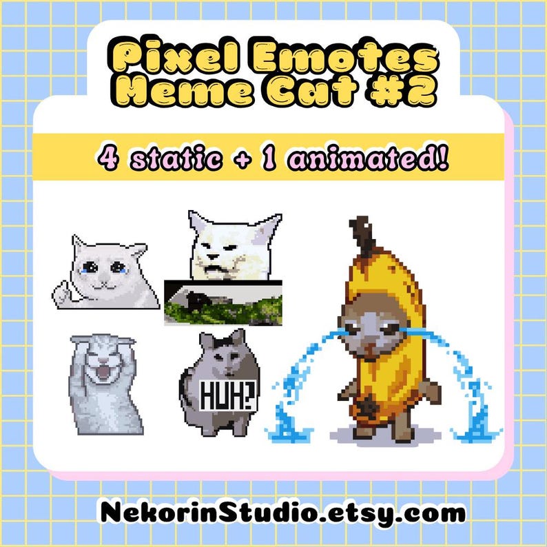 Meme Cat Pixel Emotes: Animated Banana Cat for Twitch Streamer (digital ...