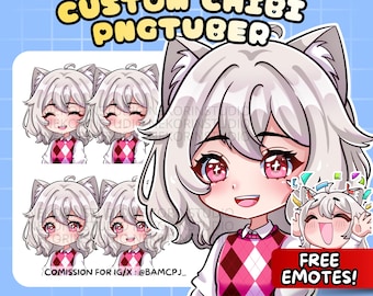 Custom Chibi Cat Girl PNGtuber Character Design for Streamers (Digital)