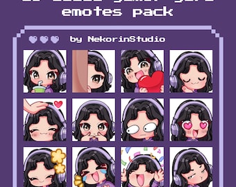 almost FREE sample 16 Lilac Gamer Girl Emotes Pack | Twitch Emotes Free, Emotes For Streamer, Kawai Emotes, Vtuber, Kick, Sub Emote, emojis