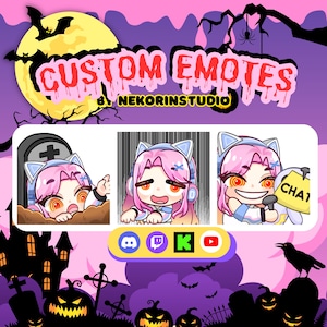 Twitch Emotes CUSTOM : Static PNG not animated - Chibi, Vtuber, Pet, Anime, Furry, Custom pose, free emote | Halloween asset