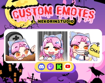 Twitch-Emotes (angepasst): Statische PNG-Datei (nicht animiert) – Chibi, Vtuber, Haustier, Anime, Furry, benutzerdefinierte Pose, kostenloses Emote | Halloween-Element