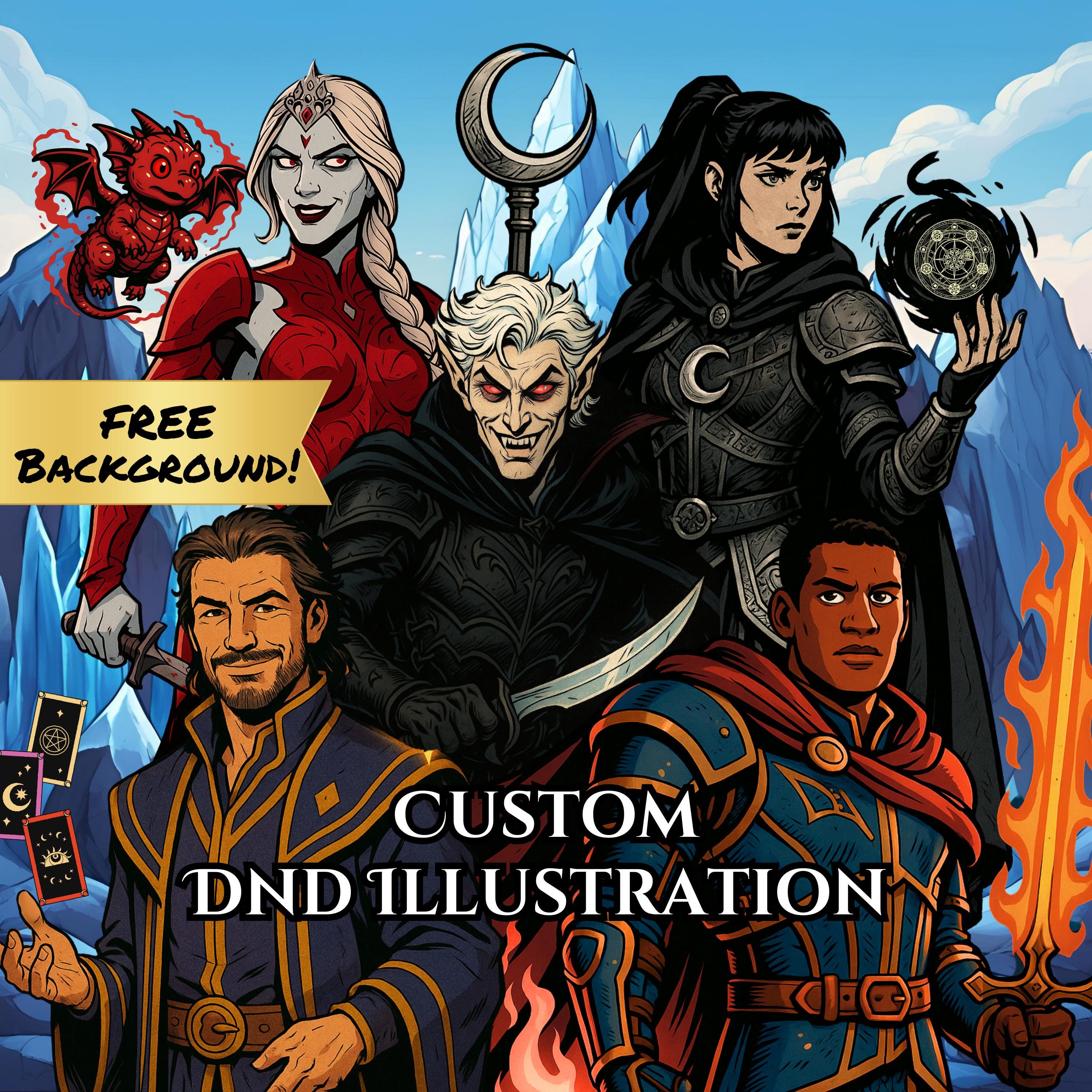 CUSTOM DnD commission art, dnd portrait, dnd, DnD Character Sheet, DnD Campaign Art, fantasy illustration, Dungeon and Dragons, Baldurs gate
