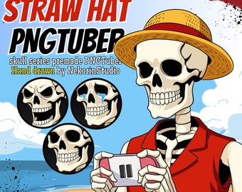 Straw Hat Skull PNGTuber Avatar | Premade Pirate Skeleton Model (Digital Download)
