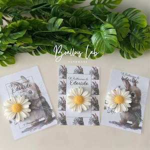 Carte de bougie en forme de marguerite, bougie parfumée, marque-place, cadeau sur le thème des marguerites, thème des fleurs, cadeau de baptême de naissance