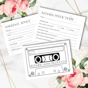 Bundle d'activités pour un mariage / une fête de fiançailles - Pronostics, conseils pour le mariage et demandes de chansons pour DJ Souvenir de mariage amusant et interactif