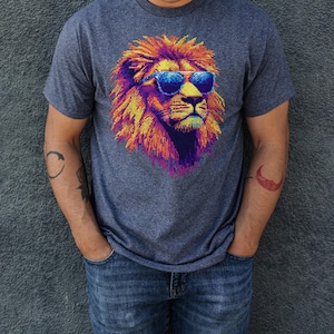 Gamer T, Tshirt Gift, Graphic T, Bold Pop Art Lion Tee, Men Shirt Retro Vibes, Sunglasses, Vibrant,  Gamer Girl, Retro Gamer Tshirt