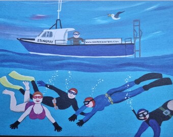 Swimmers and Snorkellers Wild Swimming Greetings Card / Personalised Notelet