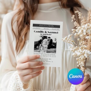 Mariage Faire-Part et RSVP _ Template Canva entièrement modifiable _ Thème Journal _Français_ Invitation des mariés_Plusieurs formats inclus