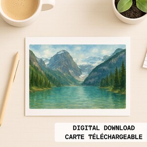 Carte d’anniversaire de style aquarelle - Paysage des Rocheuses canadiennes - Carte numérique Sans texte pour message personnalisé