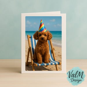Süße digitale Karte mit Hund am Strand – Sofort-Download – Druckbare Partykarte ohne Text – Originelle Geburtstagsidee Bild 9