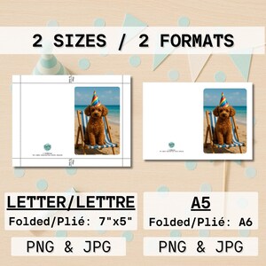 Süße digitale Karte mit Hund am Strand – Sofort-Download – Druckbare Partykarte ohne Text – Originelle Geburtstagsidee Bild 2