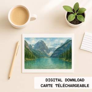 Carte de souhaits imprimable sans texte - Rocheuses canadiennes - Image de style aquarelle -Téléchargement instantané