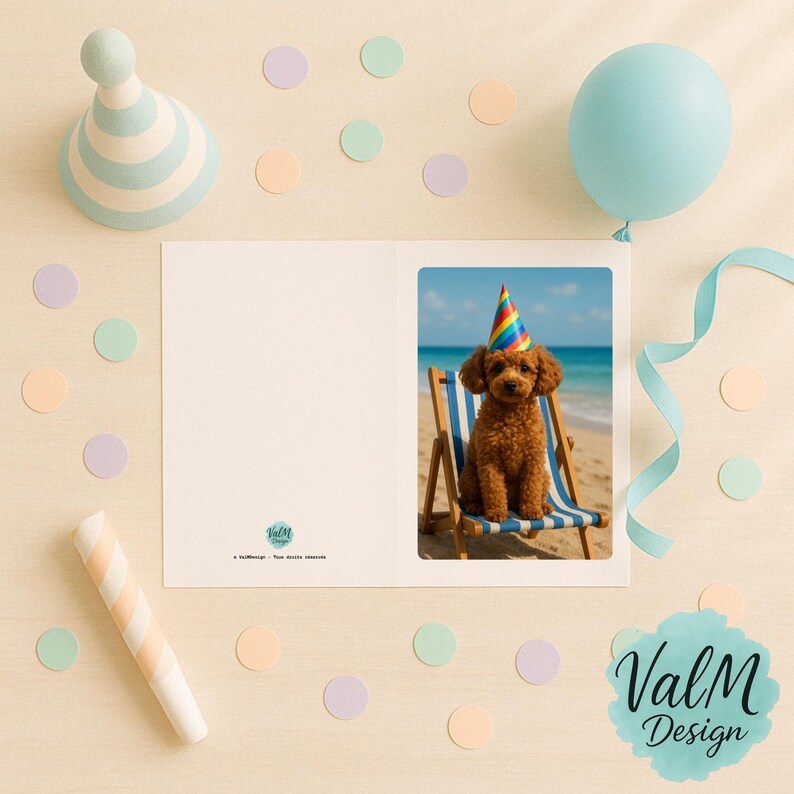 Süße digitale Karte mit Hund am Strand – Sofort-Download – Druckbare Partykarte ohne Text – Originelle Geburtstagsidee Bild 6