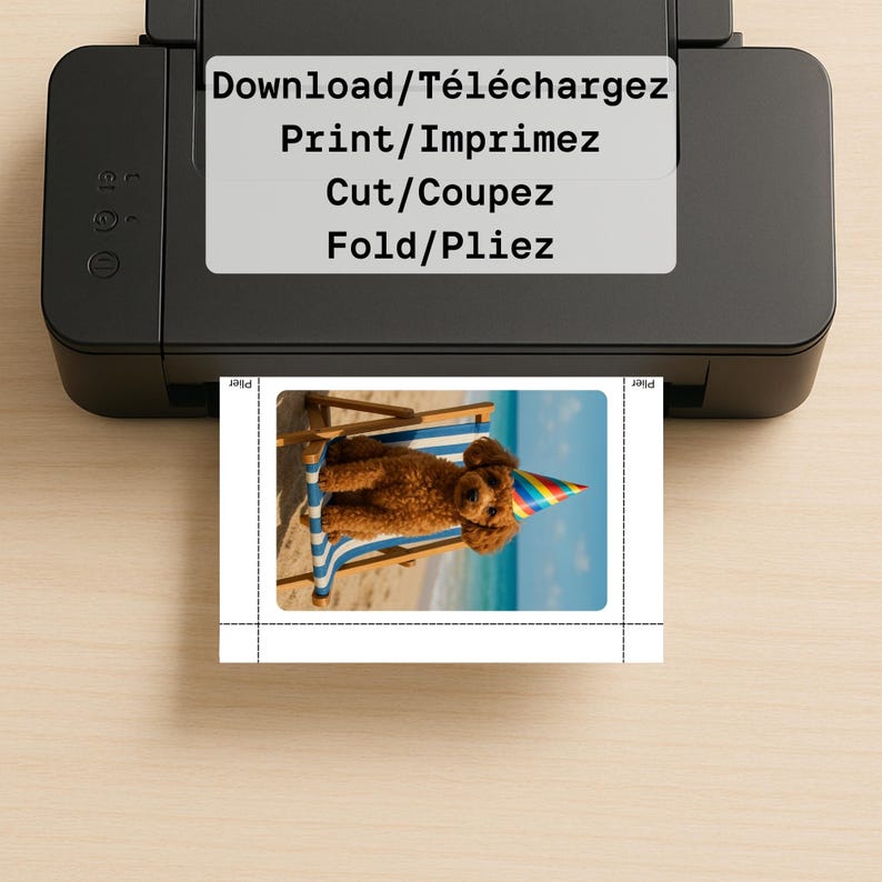 Süße digitale Karte mit Hund am Strand – Sofort-Download – Druckbare Partykarte ohne Text – Originelle Geburtstagsidee Bild 5
