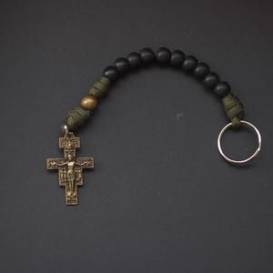 Olive Branch | Olive Green Decade Keychain Paracord Rosary | Handmade, Durable Catholic Devotional