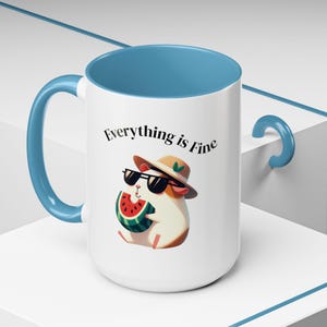 Taza, linda taza de café con acento de conejillo de indias: diseño Everything is Fine, regalo divertido para amigos, ambiente de verano, decoración de oficina en casa, amantes del café.