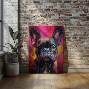 Abstract French Bulldog Frenchie Canvas Wall Art, Bright Colorful Dog Portrait Painting, Modern Pet Decor, Gift for Dog Lovers