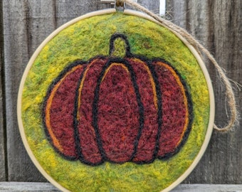 Autumn Needle Felted Pumpkin Wall Hanging Handmade Handcrafted