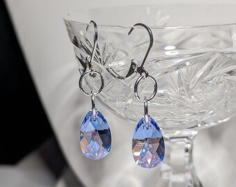 Handmade Authentic Swarovski Crystal Dangle Earrings Light Sapphire AB