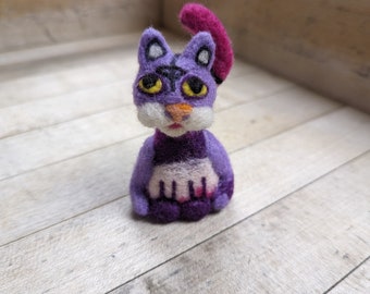 Needle Felted Abstract Purple and Pink Cat Figure