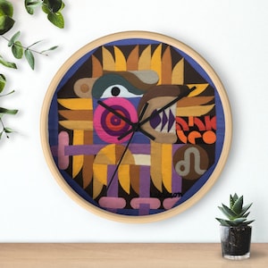 Zodiac Wooden Wall Clock Unique, Colorful Art Deco Inspired Clock, Modern Boho Wall Clock, Leo Wall Clock . Great Gift